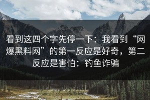 看到这四个字先停一下：我看到“网爆黑料网”的第一反应是好奇，第二反应是害怕：钓鱼诈骗