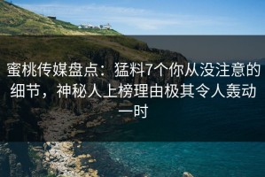 蜜桃传媒盘点：猛料7个你从没注意的细节，神秘人上榜理由极其令人轰动一时