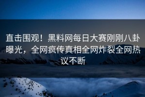 直击围观！黑料网每日大赛刚刚八卦曝光，全网疯传真相全网炸裂全网热议不断
