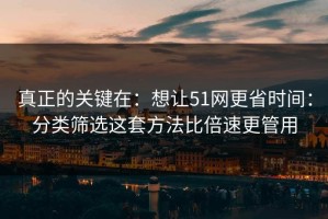 真正的关键在：想让51网更省时间：分类筛选这套方法比倍速更管用