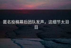 匿名投稿幕后团队发声，这细节太泪目