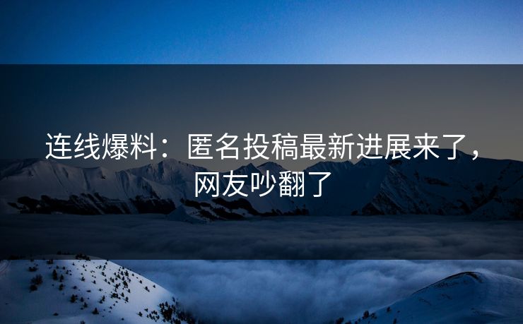 连线爆料：匿名投稿最新进展来了，网友吵翻了