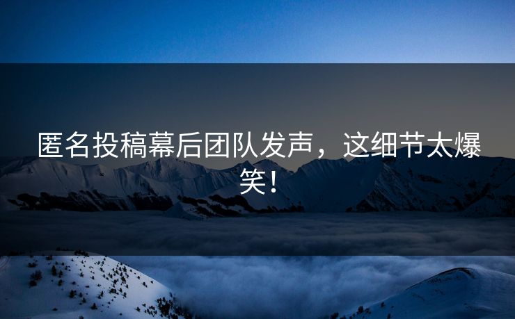 匿名投稿幕后团队发声，这细节太爆笑！