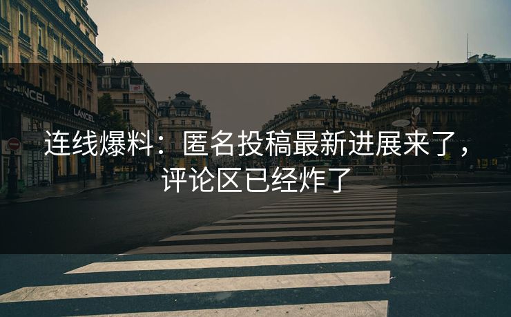 连线爆料：匿名投稿最新进展来了，评论区已经炸了