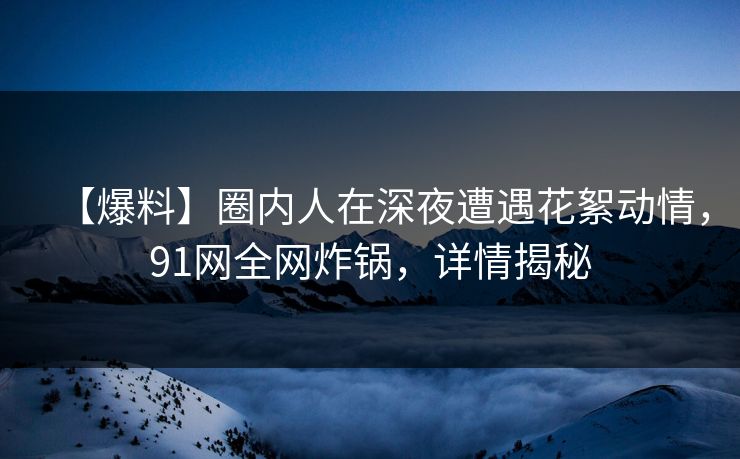 【爆料】圈内人在深夜遭遇花絮动情，91网全网炸锅，详情揭秘