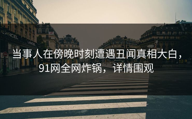 当事人在傍晚时刻遭遇丑闻真相大白，91网全网炸锅，详情围观